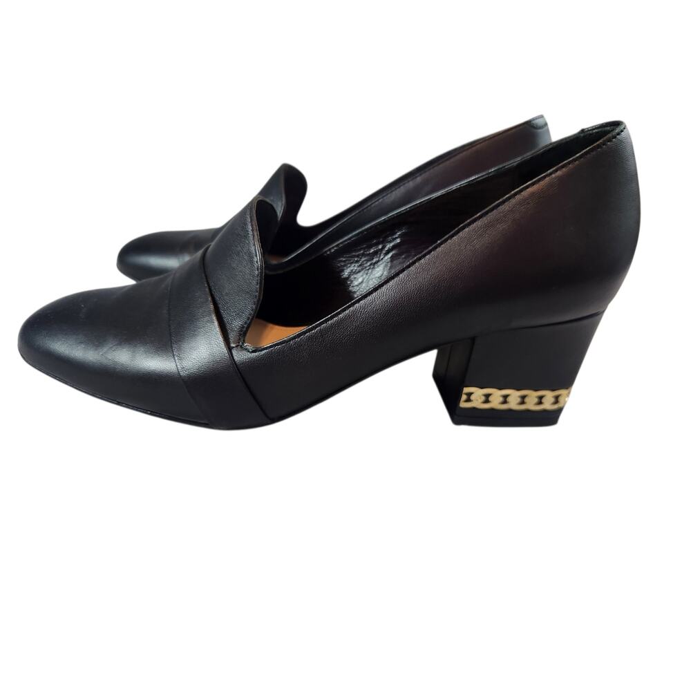 Tamara Mellon Black Leather heel Size 38 Italy Slip-On Square Toe Luxury‎